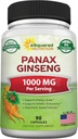 aSquared Nutrition Natural Korean Panax Ginseng (1000mg Max Strength)-90 Capsule Root Extract Complex (Red & White), Ginsenoside ad alta dose in semi, Asian Powder Supplement,Tablet Pills for Energy