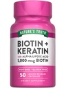 La verità della natura Biotin 5000 mcg | 50 capsule | con Keratin e Alpha Lipoic Acid | Non-GMO & Gluten Supplemento gratuito