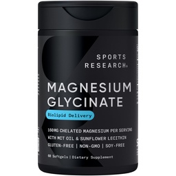Sport Research® Magnesium Glycinate - Supporta il sonno riposante e processi enzimatici - 160 mg Magnesio Chelato - Liquid Softgel - 60 Conte