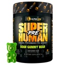 ALPHA LION Superhuman Pre Workout Powder, Beta Alanine, L-Taurine & Tri-Source Caffeina per energia e messa a fuoco, Nitric Oxide & Citrulline per pompa (21 Serve, Sour Gummy Bear Flavor)