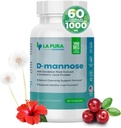 LaPura D-mannose 1000 mg Supplemento con polvere di succo di mirtillo, Hibiscus Flower & Dandelion Herb Extract, 60 capsule - Supporto naturale per la pulizia, fegato sano, vescica, funzione del tratto urinario