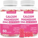 Gummie di zinco di magnesio senza zucchero con VC D3 &B6 &K2, 600mg Calcium Gummies con supporto di magnesio 300mg Bone & Muscolo per adulti e adolescenti (60 conteggio (Pack of 2))