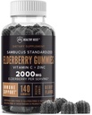 Sambucus Black Elderberry Gummies con zinco e vitamina C, 140 Gummies, Chewable Immune Support per adulti e bambini, Non OGM, Kosher, Pectin, Vegan, Delicious Berry Flavor