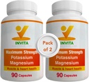 Invita Potassio Magnesio Supplemento (180 capsule) Complesso di Magnesio di Potassio ad alto assorbimento con Aspartate & Cloruro - Supporta Cardiovascolare, Muscoli & Nerve Salute - Non OGM & Gluten Free