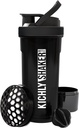 Bottiglia di Shaker di KICHLY 1 Pack - Bottiglia di Shaker di proteine di 24 oncia per l'allenamento pre e post con stoccaggio della scatola di proteine di Twist & Lock (nero)
