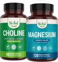 Naturales Choline Bitartrate & Magnesio Glycinate Chelate Stack | Rilassamento, Sostegno al sonno, Prestazioni cognitive (210 Conte)