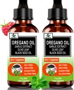 (2 Pack) Olio organico di origano con olio di semi di nero per l'immune, supporto digestivo & antiossidante, w/Garlic Elderberry supporto stagionale 6X Assorbimento Gocce di origano liquido