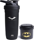 Smartshake DC Comic Bundle - Batman Protein Shaker Bottiglia – 900ml bottiglia di Shaker in acciaio inossidabile con contenitore di stoccaggio della polvere di proteine 200ml
