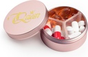 Piccolo contenitore di pillole 3 scomparti, scatola di metallo rotondo portatile, organizzatore impermeabile del padiglione di viaggio, contenitore di vitamina EDC della medicina del Purse tascabile (oro rosa con la regina)