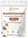 Micro Ingredienti Vitamina B1 Benfotiamine 600mg Per Serving, 240 Coconut Oil Softgels | Biodisponibile B Vitamine Supplemento, Convertito in Active Thiamine | Non OGM, Soy Free