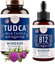 WINDSOR BOTANICALs Tudca con cardo di latte di Silymarin e liquido di vitamina B12 Vegan - supporto sanitario Bundle