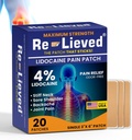 Re-Lieved 4% lidocaina Patches Massima resistenza - Alluminio-Free, Water Resistant e USA Made -Superior Sticking Pain Relief Patch Allevia rapidamente indietro, Giunti e Muscolo Pain-3x6 pollici (20 Conte)