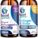 Collage liquido, 2 Fl. Oz Ultra-Strength Collagen liquido per le donne, Vitamina B7 Peptidi di collagene, Biotina e collagene Integratori Şooo Ashwagandha Gocce - 2000mg - 6X Più forte di pillole e capsule, Come