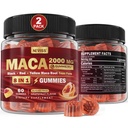 2 Pack Sugar Free Maca Root Gummies 2000mg con Ashwagandha, Tribulus Terrestris, Rhodiola, Panax Ginseng, L Arginine & L Tyrosine - Organic Black Red Yellow Maca Root for Women Men Energy Support