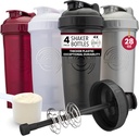 GOMOYO [4-Pack] 28-Ounce Shaker Bottiglia | Bulk Protein Shaker Bottiglia con Azione-Rod Wire Mixer | Shaker Cups sono BPA Free e Lavastoviglie Safe | Nero, Bianco, Grigio & Maroon