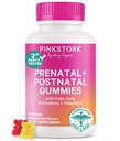 Fertilità della cicogna rosa + Prenatale + Vitamine della pancia postnatale – Supporto completo del viaggio della maternità – Multivitamina con Folate, Vitamine B, Zinco & Biotina – 60 Gummie assortite di frutta