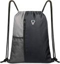 BeeGreem Borsa Sport Grigio con coulisse Zaino String Bag per le donne Zaino da palestra con acqua Bottiglia tasche a rete e due tasche con cerniera 16" x 20"