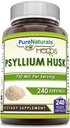 Pure Naturals Psyllium Husk Supplement | 750 Mg Per Serving | 240 Veggie Capsule | Non OGM | Gluten-Free | Made in USA