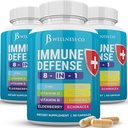 Supporto Immune 8 in 1 capsule - Integratore di zinco, Vitamina D3, Vitamina C e Elderberry - Integratore di Booster Immune con Echinacea, radice di zenzero e curcuma - [3-Pack, 180 Conteggio]