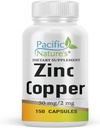 Integratore di rame di zinco della NATURA PACIFICA (150 capsule) con 50 mg di zinco Gluconate, 2 mg di solfato di rame per il supporto immunitario - senza glutine, non OGM