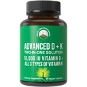 Vitamina D 10000 IU avanzata con tutti i 3 tipi di vitamina K - 10.000 vitamina D3 e vitamina K2, K1, MK-7 (MK7), supplemento di capsule MK4 - 60 Pillole piccole e facili da ingoiare