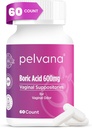 Pelvana Boric Acid Suppositories for Women 60 Count - for Vaginal Odor & Freshness, Feminine Hygiene & Wellness - Terze Parti Verified & Bottled in USA - Feminine Health Odor Solution