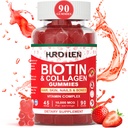 Pelle per capelli e unghie Gummies, 10000mcg Biotin Collagen Gummies per le donne e gli uomini, integratori di vitamina Supporta la crescita più veloce dei capelli, unghie più forti, pelle sana, forza Bone, 90 Gummies