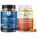 Bundle of Water Away Fluid Retention with Dandelion Leaf Extract & Green Tea for Bloating Relief and Turmeric Gummies for Adults Peach Flavor - Curcumina currica con estratto di pepe nero e zenzero