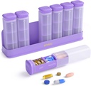 Organizzatore di pillole settimanali 3X al giorno, scatola di pillole staccabile 7 giorno, grande 3 volte caso di pillole giornaliere, titolare del contenitore di pillole di viaggio, scatola di erogazione di farmaci settimana per la medicina di supplemento di vitamina, viola