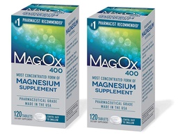 Mag-Ox 400 Magnesio Supplemento dietetico minerale Compresse, 483 mg Magnesio Ossido, Grado farmaceutico, 120 conte, (Pacchetto di 2)