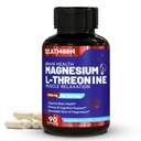 Magnesio L-Threonine, Alto assorbimento Magnesio Supplemento,1900mg Magnesio Threonina per la salute del cervello, supporto della memoria, senza glutine, non OGM,90 capsule vegan