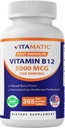Vitamatic Vitamina B12 5000 mcg – 365 Fast Dissolve Tablets Berry Flavor – Supporta la produzione di energia e la salute del sistema nervoso – Non OGM, senza glutine