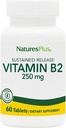 NaturesPlus Vitamin B2 (Riboflavin) - 250 mg, 60 compresse vegetariane, rilascio prolungato - Natural Energy & Metabolism Booster, promuove la salute generale - Gluten-Free - 60 Serve