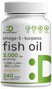 DAL SUPPLEMENTO Omega 3 Integratori di Olio di Pesce, 3.000mg Per Serving, 240 Softgels – EPA 1,200mg + DHA 900mg – Pillole Burpless, Limone aromatizzato, Wild Caught – Brain & Heart Support – Mercury Free, Non OGM