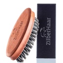 ZilberHaar Pocket Mustache e Cuscinetto Brush - Stiff Boar Bristles Piccolo Pennello - Strumento perfetto per il Grooming dei Cuscinetti - Allevia prurito della barba - Corto e medio - Made in Europe