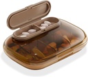Piccolo caso di pillole di 7 giorni, Box di vitamina settimanale compatto, Dispenser portatile del Pillola di viaggio, organizzatore di farmaci e integratori di lusso (Brown)