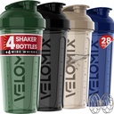 VELOMIX -4 PACK- 28 oz Shaker Cups for Protein Shakes - 4x Wire Whisk | Leak Proof Protein Shaker Bottiglie per Protein Mixes | Protein Shaker Bottle Pack | Mixer per Protein Shakes (Forest Edge)