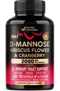 D-Mannose 2000mg con Cranberry & Hibiscus - Clinically Tested Strength for Urinary Tract Health - Supplemento per le donne - Bladder, Liver & Microflora Support - Made in USA - Vegan, 120 Capsule