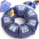 Organizzatore di pillole settimanali tondi, gommato TPU, contenitore di viaggio 7 giorni, con 7 grandi scomparti, grande per le vitamine e i supplementi giornalieri, carino caso di pillole con grandi lettere e braille (blu)