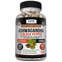 Kaya Naturals Ashwagandha 1300mg, 120 Count Capsule per Stress Relief, Adrenal, Mood & Thyroid Support, Pepe Nero e 100% Pure Ashwagandha -120 Capsule