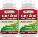 Best Naturals 2 Packs Black Seed Oil Capsule 1000 mg (Non OGM) Nigella Sativa - 100% Cold Pressed Black Cumin Seed Oil Pills Contiene Thymoquinonoe 60 Count (Totale 120 Softgels)