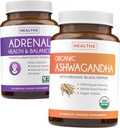 Adrenale & Ashwagandha (1-mese di alimentazione) Calm & Energize Bundle - Supporto surrenale con L-tirosina (120 capsule) & USDA Organic Ashwagandha 1350mg Ashwagandha Root Powder per Serve (60 capsule)