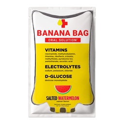 Banana Bag Soluzione orale Packets – Acquamelone salato 15pk | Una miscela rinfrescante di elettroliti, vitamina C e B-Complex per l'idratazione e l'energia. Comodo, facile da usare e perfetto per uso quotidiano.