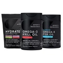 Ricerca sportiva Antartico Krill olio Omega 3 Mini-Softgels 500mg con Phospholipids, Choline, Astaxanthin, Triple Strength Omega 3 Burpless Fish Oil 1250mg, Sugar Free Multi Flavor Hydrate Electrolytes