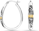 LeCalla 925 Sterling Silver Bali-Style Hoop Orecchini Leggero Click-Top Antique Two-Tone Beaded Italian Bali Style Hoops per le donne