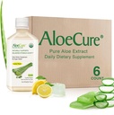 AloeCure USDA Organic Aloe Vera Juice Lemon Flavor - Fatto entro 12 ore di raccolto - Supplemento digestivo naturale per l'acidità di stomaco bilanciato - Sostegno Digestivo e Immune Salute, 6 Btls x 16.7oz