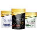 Polvere di proteina di cioccolato di trasformazione | 30G super-proteina multi-proteina+ Peptidi di collagene idrolizzato a base di erba-polvere- Capelli, Pelle, Super Green organici Superfood Polvere- Immune & Energy Support