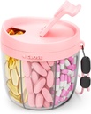Dispenser di pillole carino con 7 grandi scomparti, organizzatore portatile della bottiglia del pilastro con ampia apertura per l'uso facile, organizzatore di pillole anti-mix per il viaggio, contenitore di pillole senza BPA, rosa