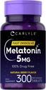 Carlyle Melatonin 5 mg Fast Dissolve 300 compresse | Berry Flavor | Vegetariano, Non OGM Supplemento