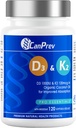 CanPrev D3 & K2 Vitamine 120 Softgels, 120-Day Supply, 1000IU Vitamin D3 & 120mcg K2, Supporta le ossa forti, Teeth & Heart Wellness, Facile da assorbire con olio di cocco biologico, No OGM, Gluten, Soia, Latticini